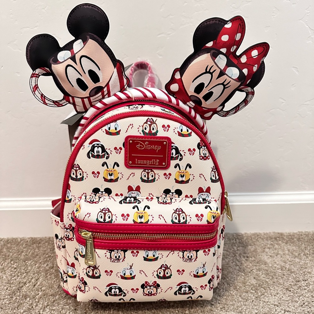 NEW Loungefly X Disney Minnie & Mickey Hot Cocoa Mini Backpack & Ears BNWT